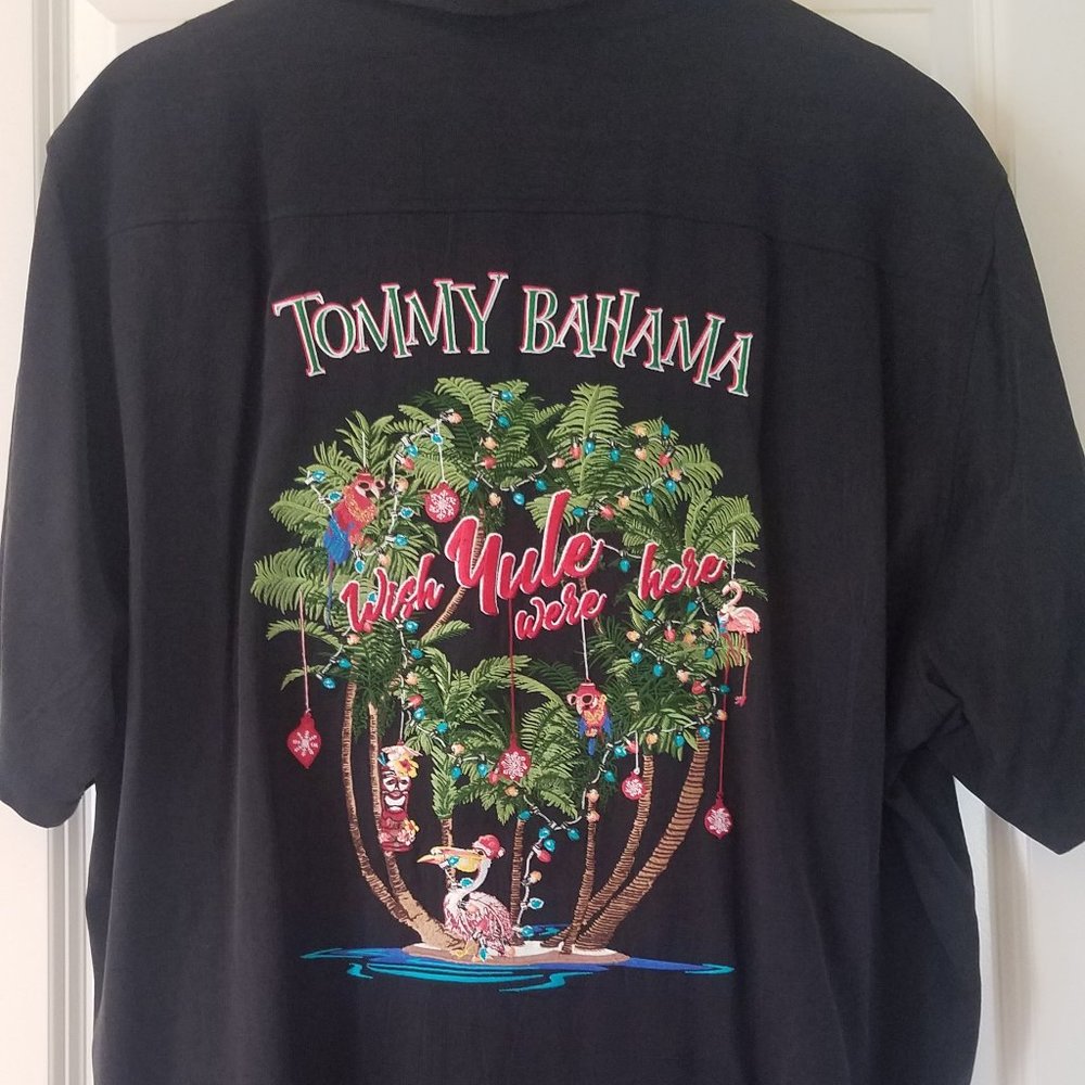 Tommy Bahama Yule Tide embroidered black shirt